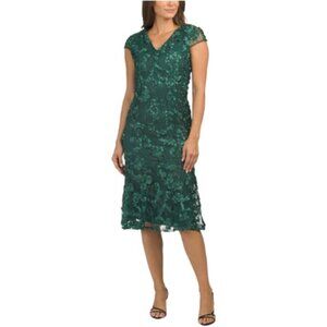 OLEG CASSINI 3d Floral Embroidered Mini Dress